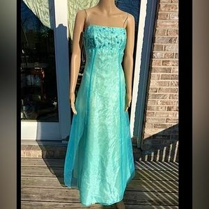Vintage 90s/Y2K Ice Blue/Mint Green Sparkle Embroidered Fairycore Prom D…